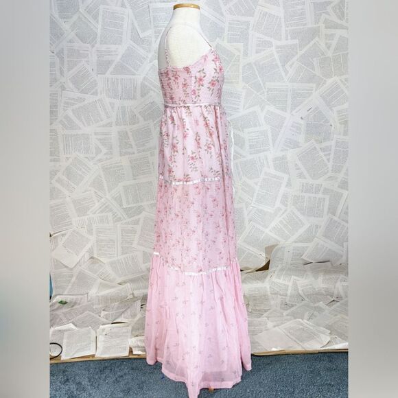 70's Pretty in Pink Vintage Prairie floral dress - Picture 3 of 10